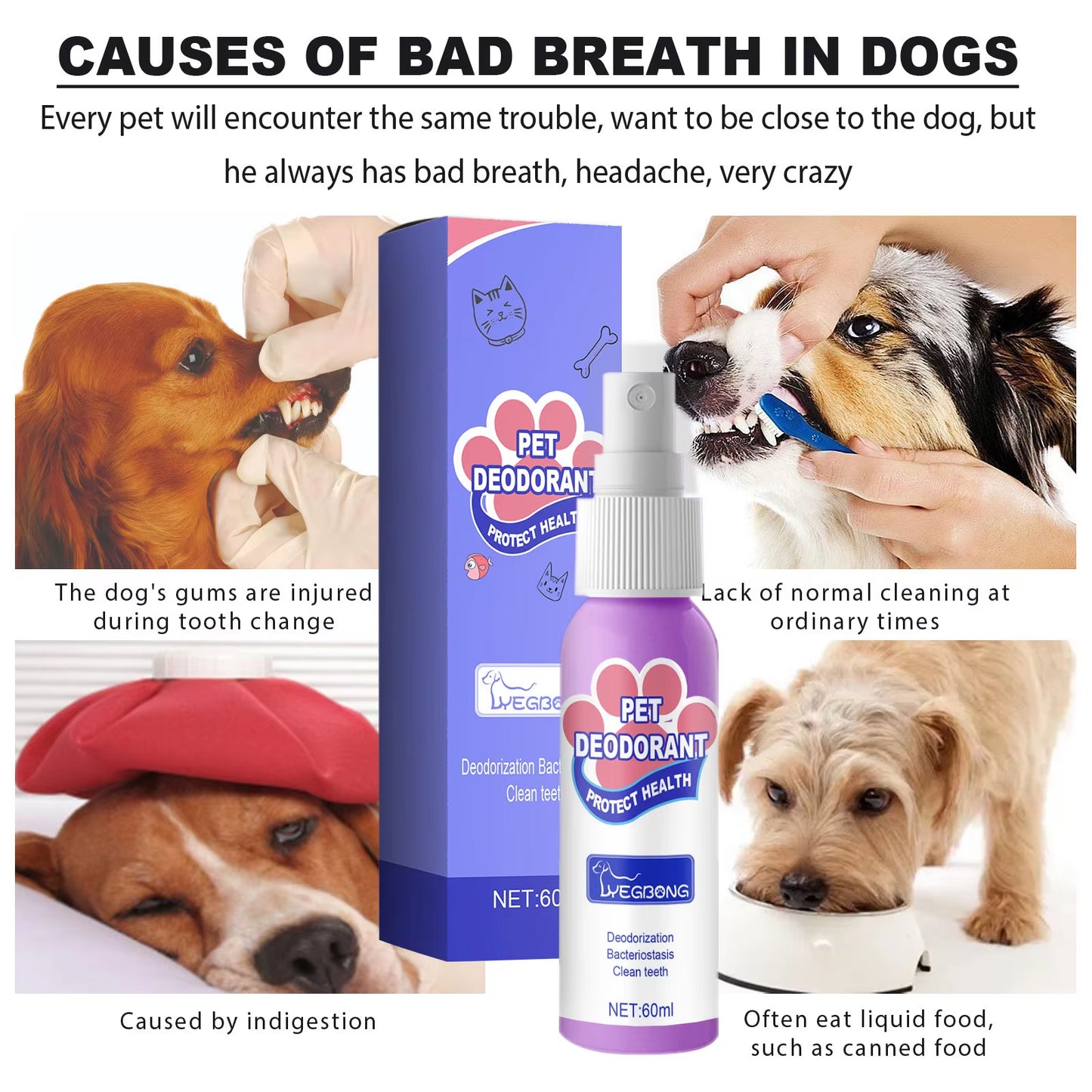 60Ml Dog Deodorant Spray Swallowable Dog Bad Breath Spray Practical Pet Dog Mouth Cleaning Spray Oral Health Care Pet Products