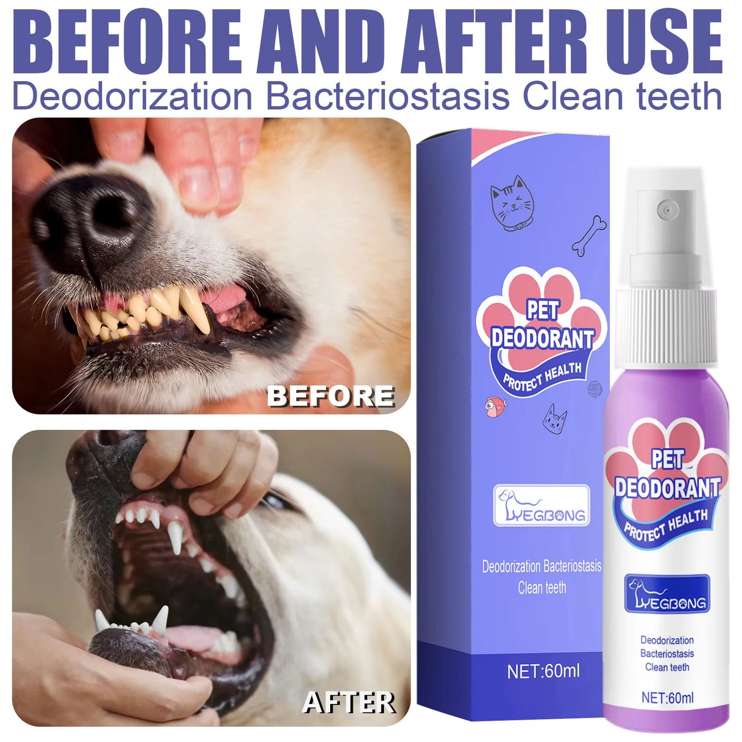 60Ml Dog Deodorant Spray Swallowable Dog Bad Breath Spray Practical Pet Dog Mouth Cleaning Spray Oral Health Care Pet Products