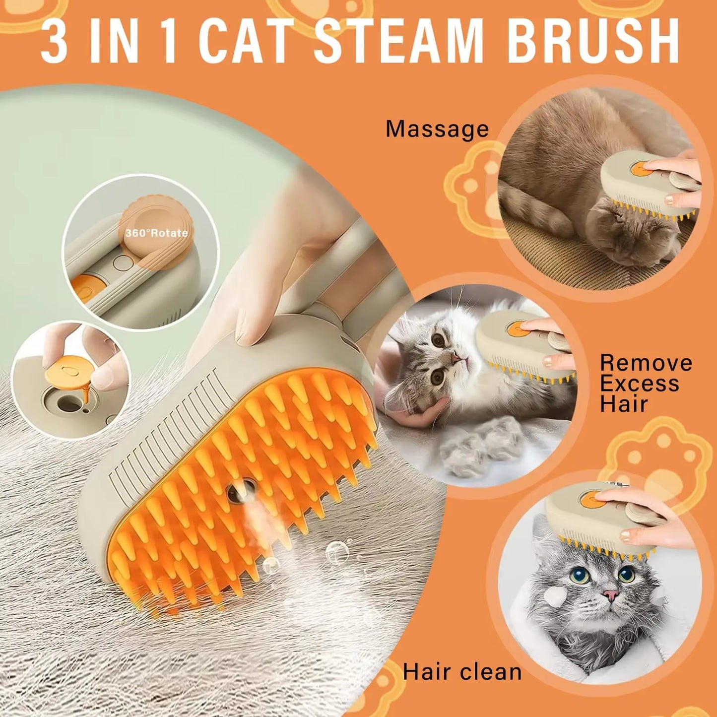 Pet Grooming Comb with Electric Water Spray Steamy Brush Massage Combs Cat Brush for Washing Brushing for Short Long Haired Pets